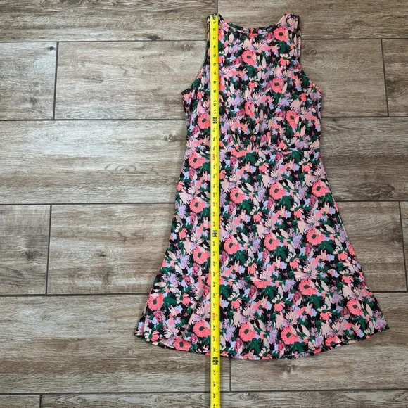 J Crew Mercantile Ruched Waist Dress Size 4 Neon Floral Flounce - Picture 15 of 16